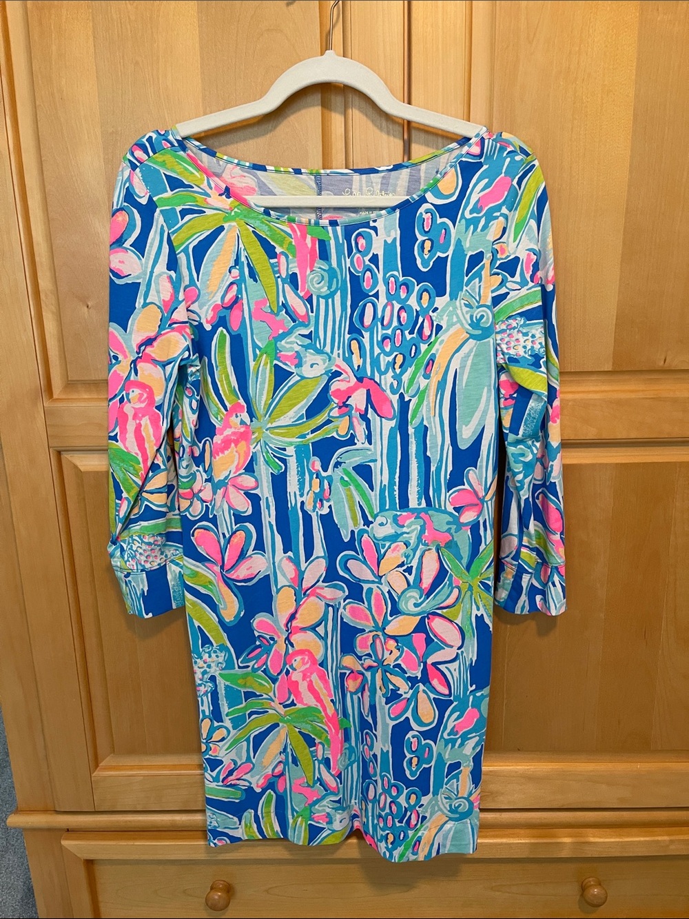 Lilly Pulitzer Blue Floral Parrot Boatneck Women’s Dress
